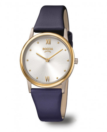 montre Titane doré sur cuir bleu