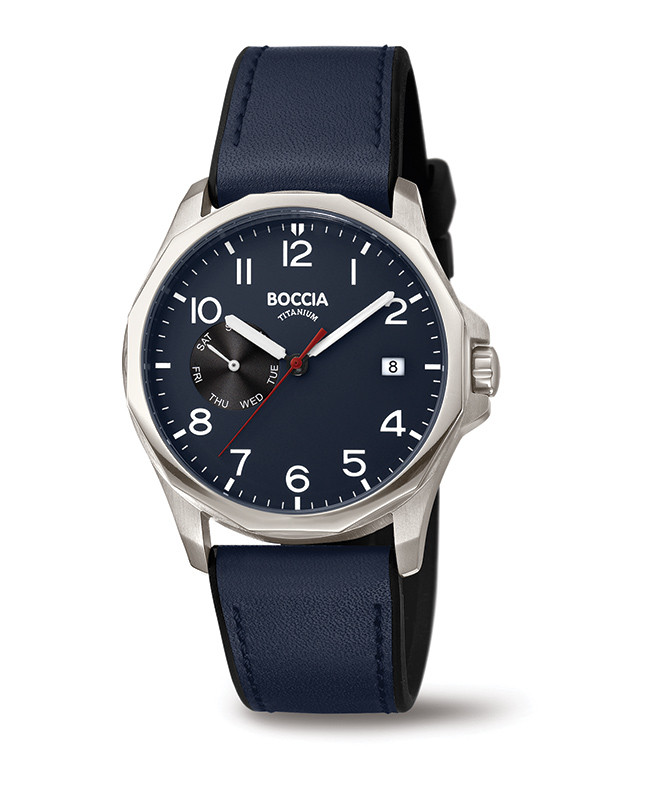 Montre Homme bleue en Titane bracelet caoutchouc doubl cuir