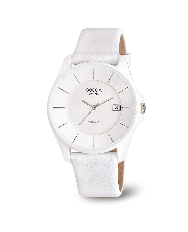 Montre toute blanche femme en ceramique blanche design chic et sport Boccia Titanium